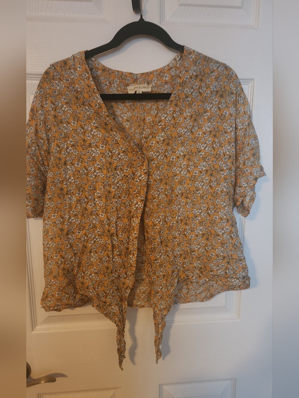 Cynthia Rowley Woven Floral Tie-Front Women's Top in Mustard